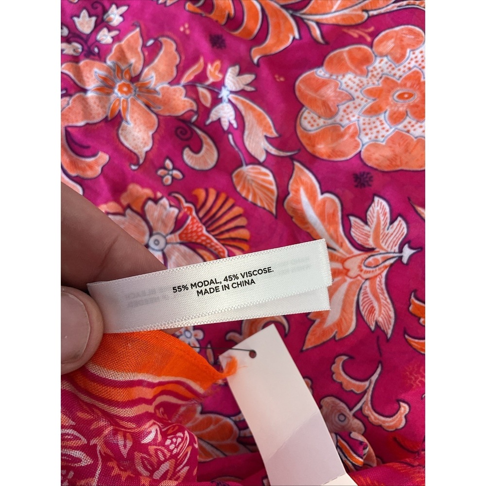 New Talbots  Floral Scarf viscose Modal‎ Pink Orange Vibrant Print Lightweight - Picture 5 of 6